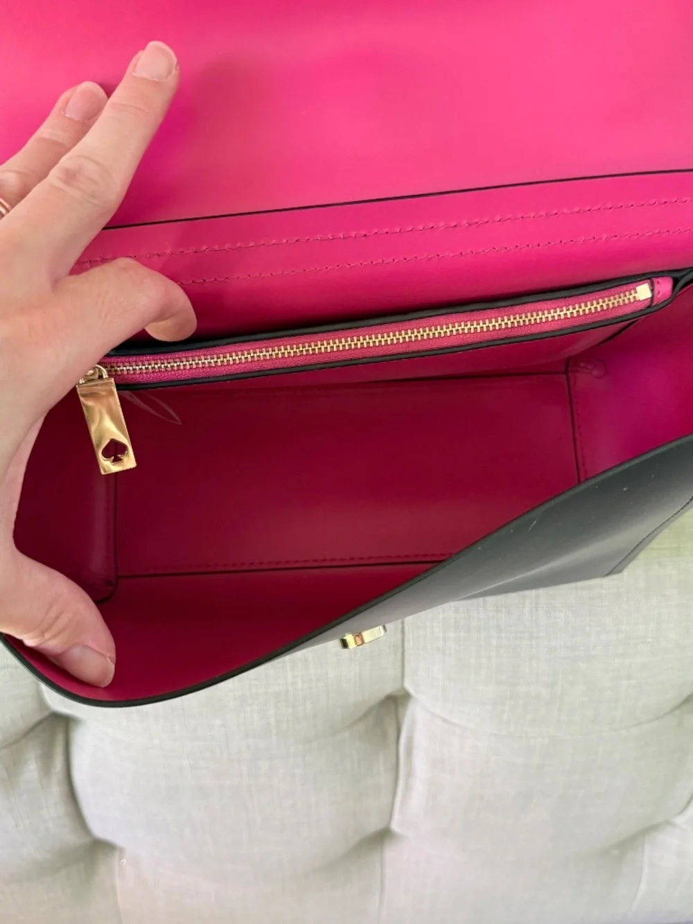 Kate Spade New York Satchel Black Leather Pink Trim Crossbody